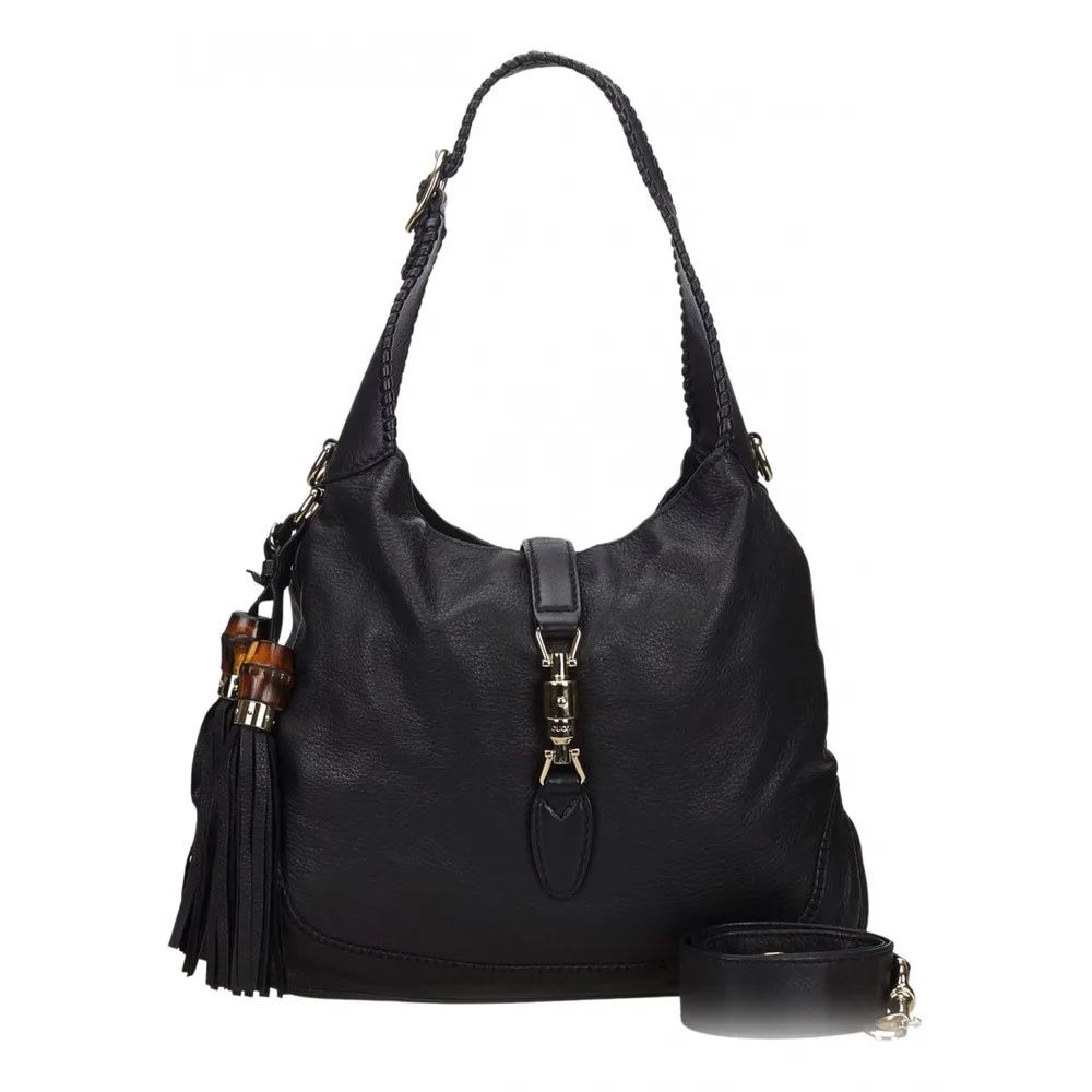 GUCCI JACKIE PEBBLED CALFSKIN MEDIUM BLACK HOBO BAG