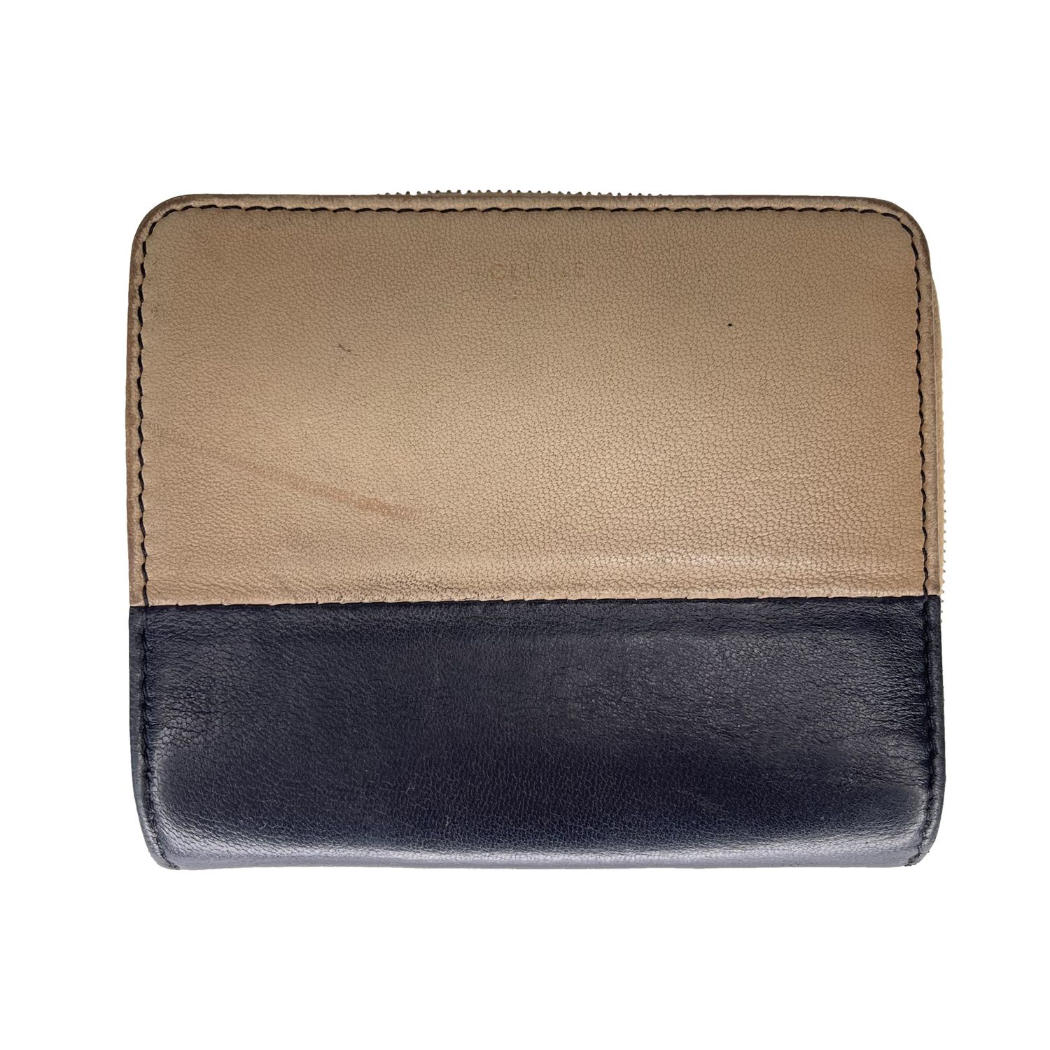 CELINE VINTAGE ZIP AROUND BEIGE LEATHER COMPACT WALLET