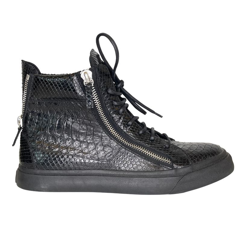 GIUSEPPE ZANOTTI BLACK CROC LONDON HIGH TOP AUTOGRAPHED SNEAKERS (43.5 EU)