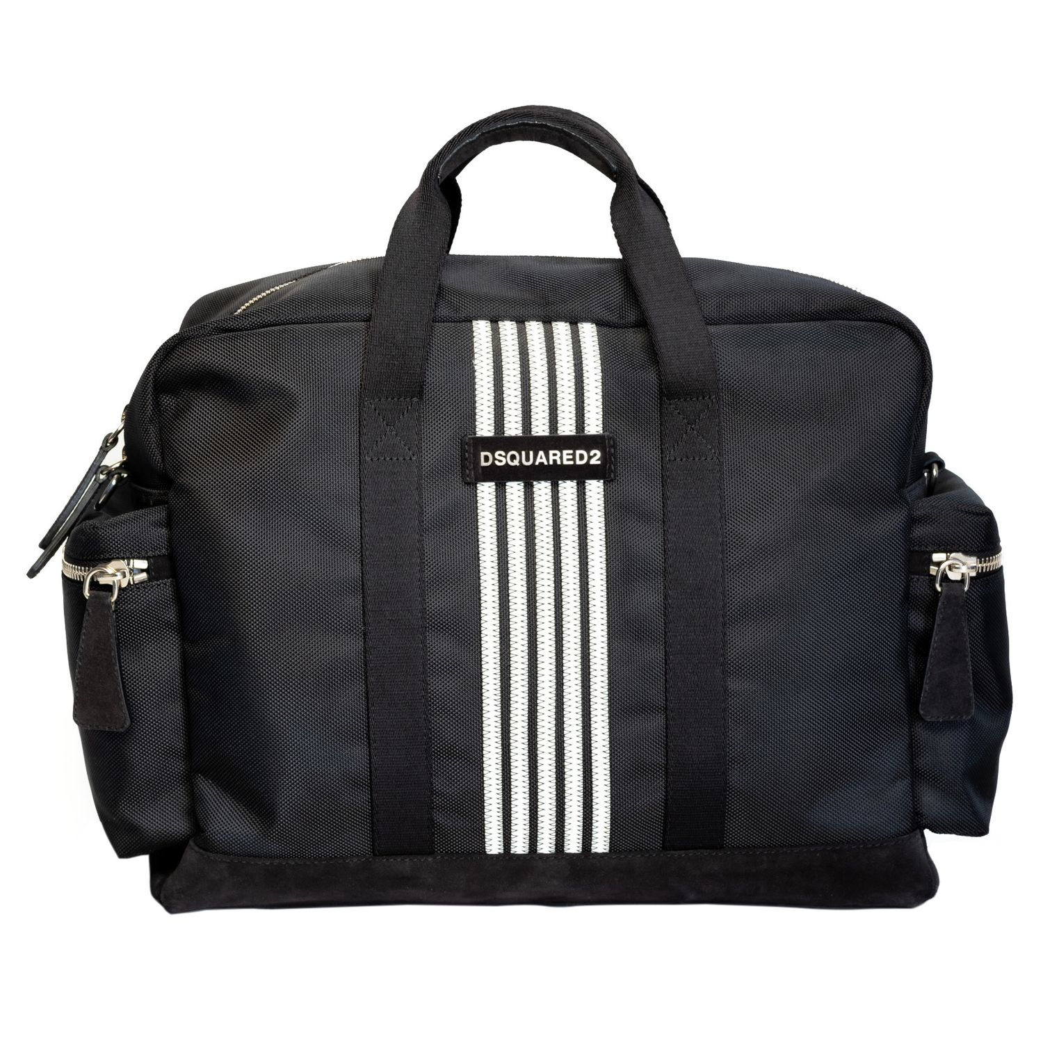 DSQUARED2 BLACK STRIPED MEN&#39;S WEEKEND BAG