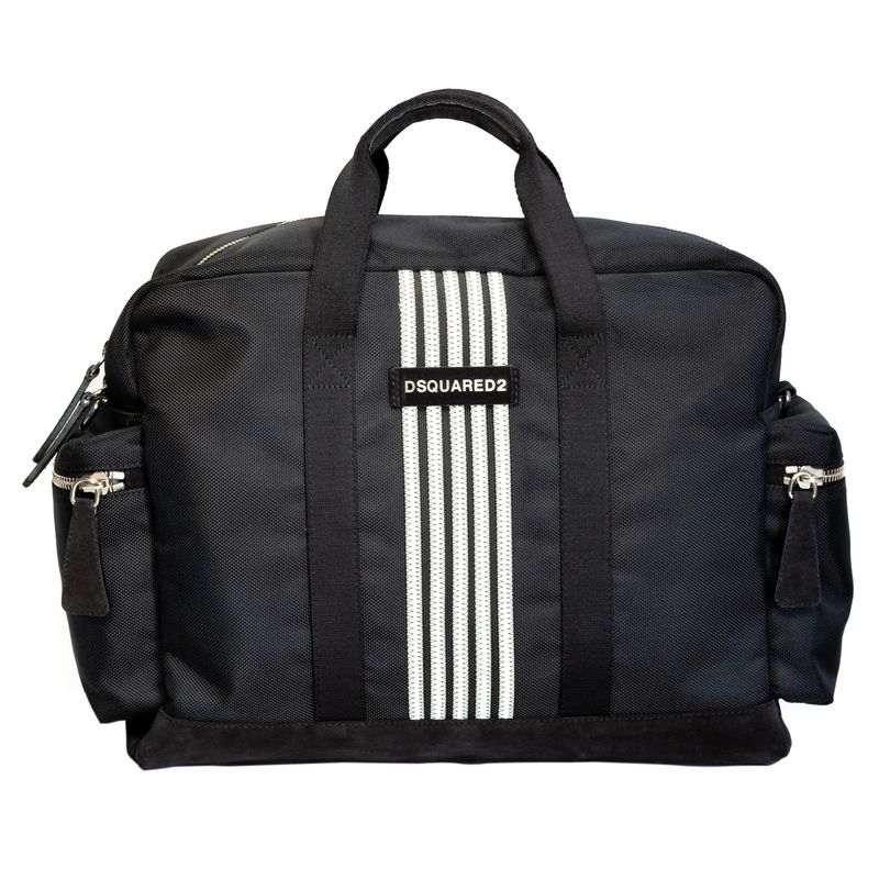 DSQUARED2 BLACK STRIPED MEN&#39;S WEEKEND BAG
