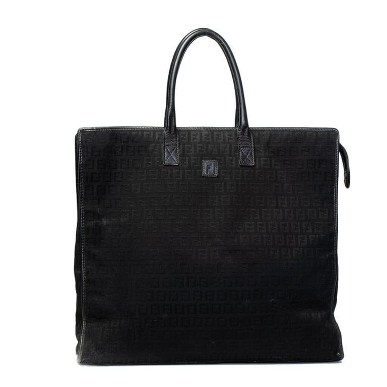 FENDI VINTAGE BLACK CANVAS ZUCCHIANO XL MONO TOTE BAG