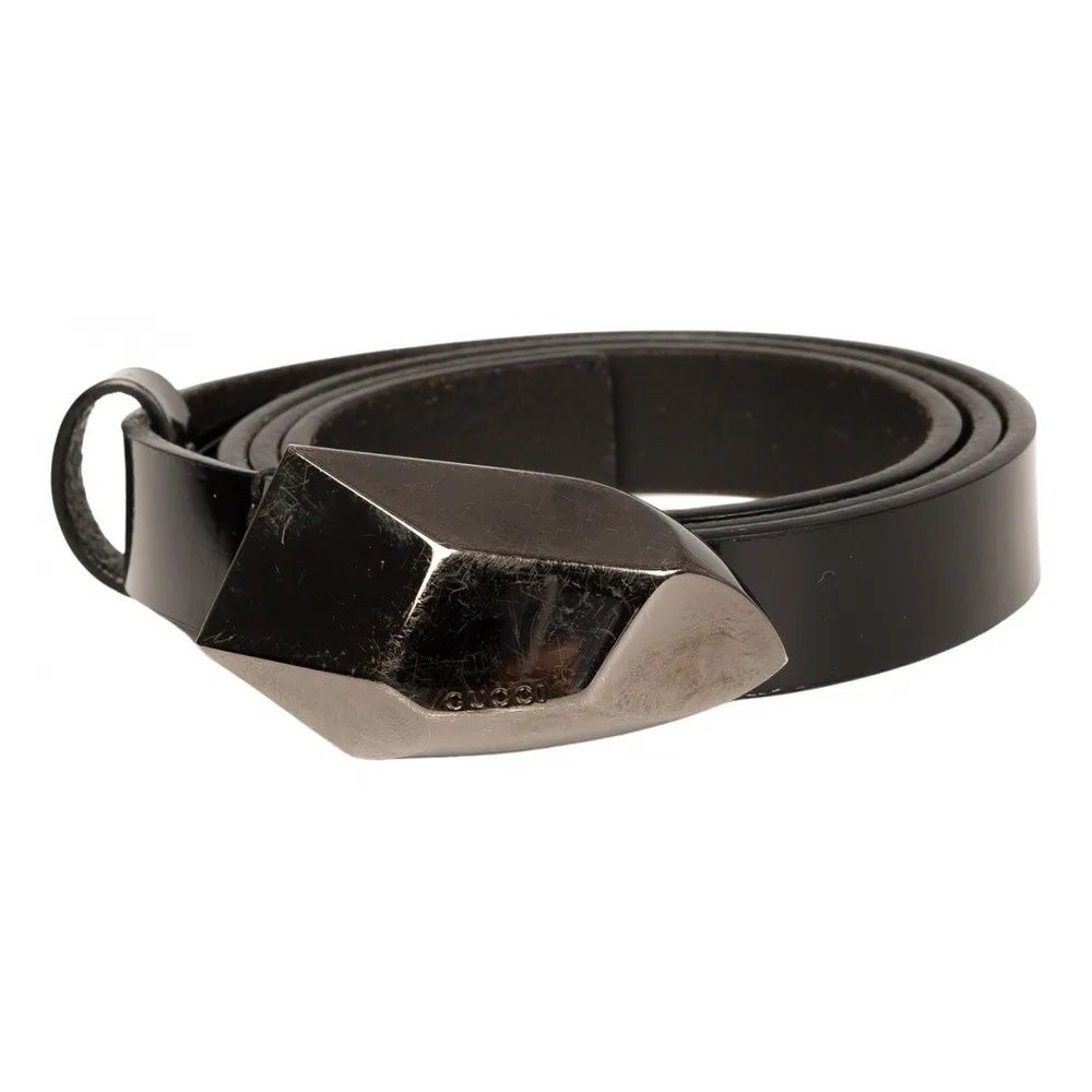 GUCCI BLACK PATENT LEATHER BELT W LOGO BUCKLE (SIZE 85/34)