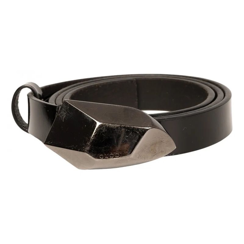 GUCCI BLACK PATENT LEATHER BELT W LOGO BUCKLE (SIZE 85/34)