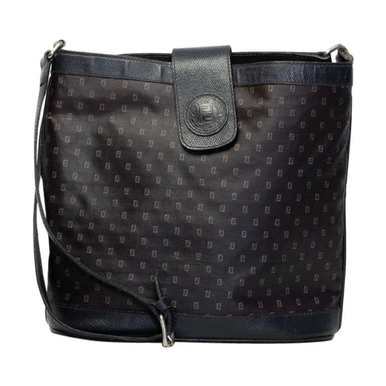 FENDI VINTAGE FF LOGO BLUE CANVAS SHOULDER BAG