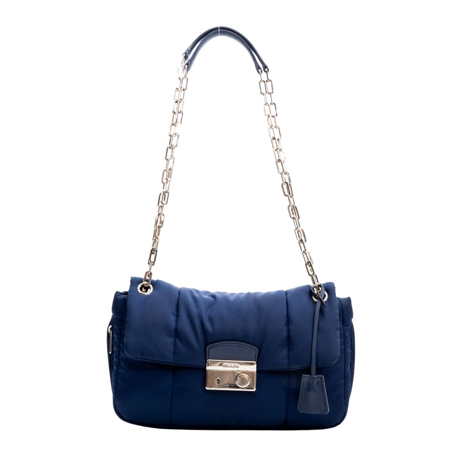 PRADA SQUARE QUILTED NAVY PUFFER FLAP BAG RETAIL $3500