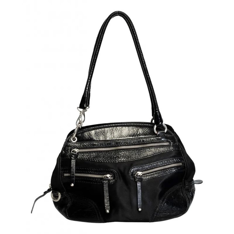 HOGAN BLACK LEATHER AND NYLON SHOULDER BAG