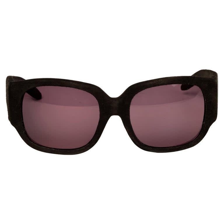 ALEXANDER WANG X LINDA FARROW BLACK SUEDE CURVE SUNGLASSES
