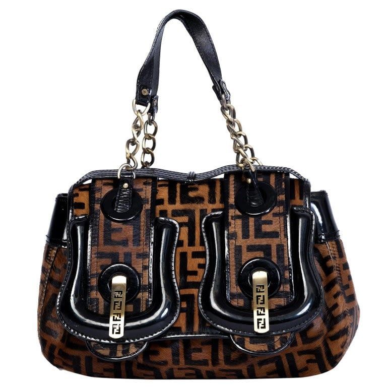FENDI BROWN/BLACK CALF HAIR B BAG