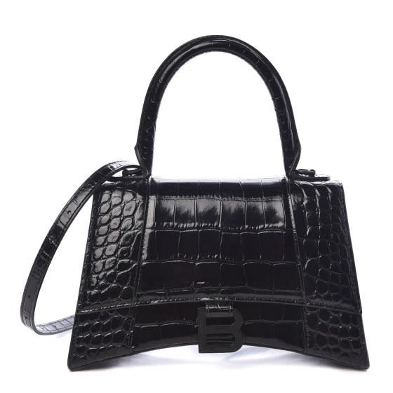 BALENCIAGA HOURGLASS SMALL CROC EMBOSSED BLACK