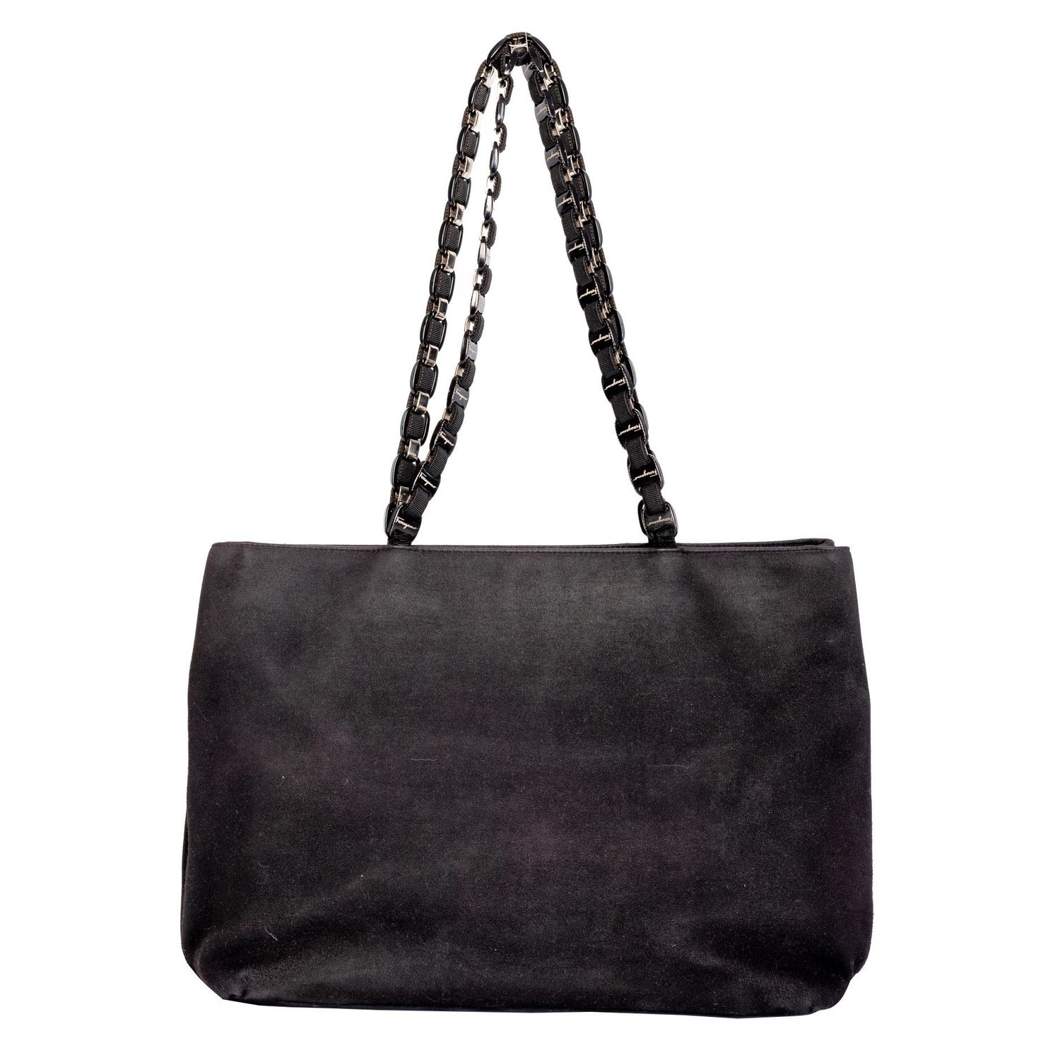 FERRAGAMO BLACK NYLON TOTE BAG