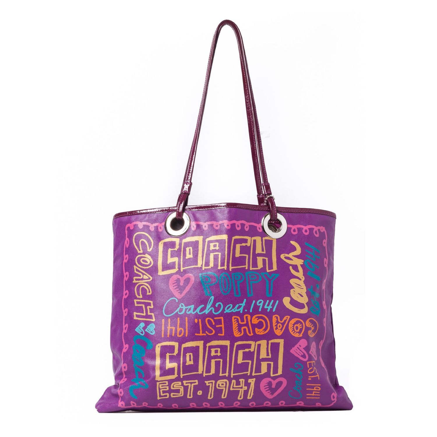 COACH PURPLE GRAFFITI POPPY TOTE BAG