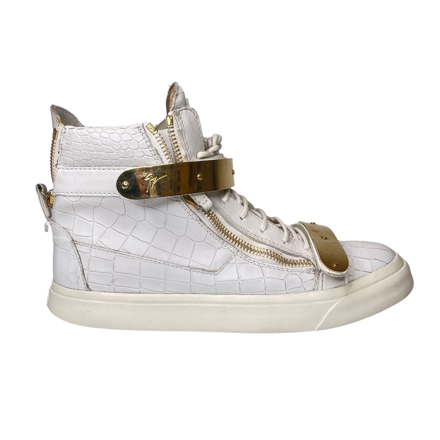 GIUSEPPE ZANOTTI WHITE CROC EMBOSSED LEATHER COBY HIGH TOP SNEAKERS (44 EU)