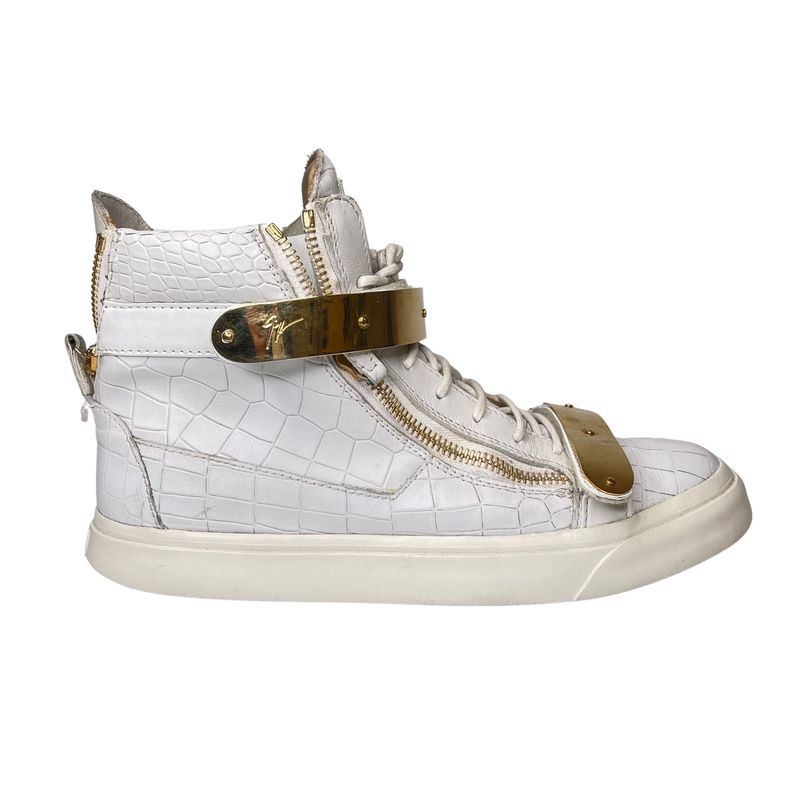 GIUSEPPE ZANOTTI WHITE CROC EMBOSSED LEATHER COBY HIGH TOP SNEAKERS (44 EU)