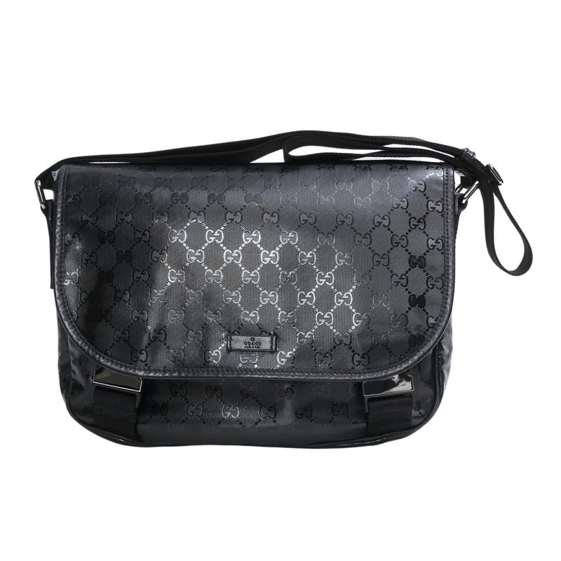 GUCCI BLACK IMPRIME MONOGRAM FLAP MEDIUM MESSENGER BAG
