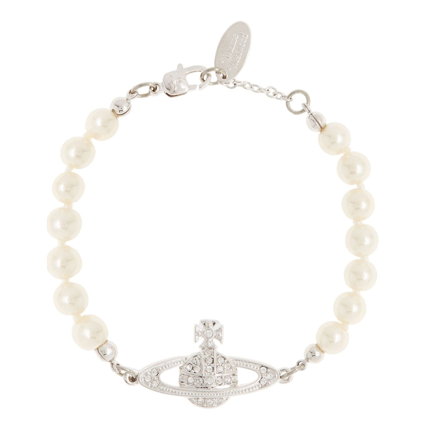 VIVIENNE WESTWOOD MINI BAS RELEIF ORB PEARL BRACELET SILVER