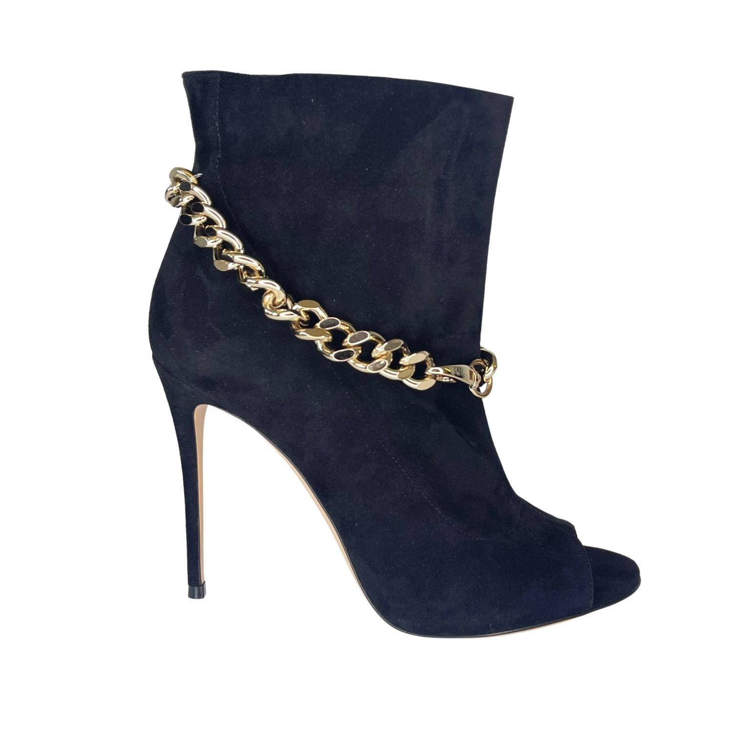 CASADEI CHAIN OPEN TOE STILETTO ANKLE BOOT BLACK (38 EU)