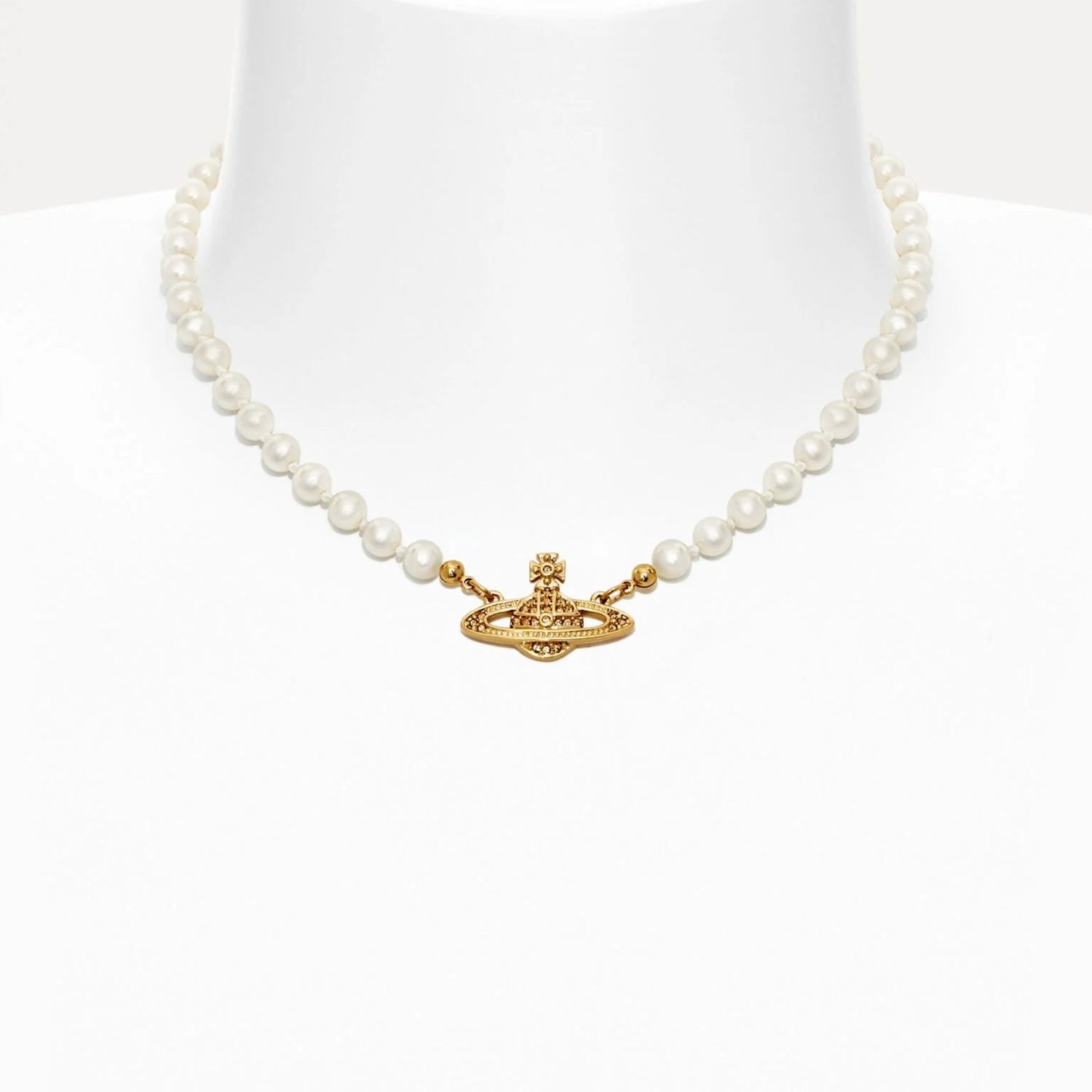 VIVIENNE WESTWOOD MINI BAS RELIEF PEARL ORB CHOKER GOLD