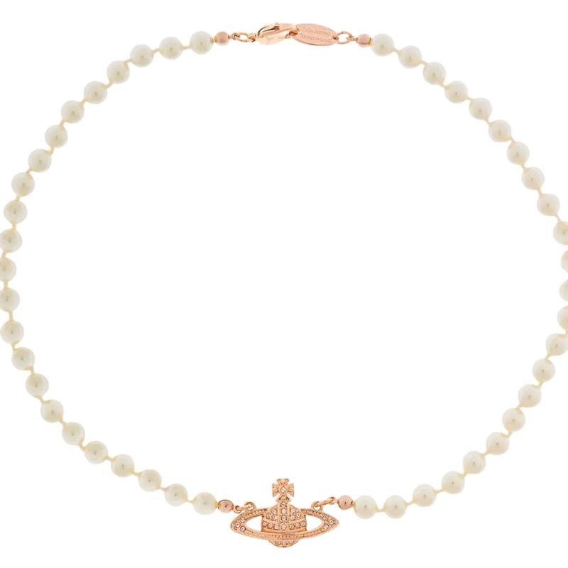VIVIENNE WESTWOOD MINI BAS RELIEF PEARL ORB CHOKER ROSE GOLD/WHITE