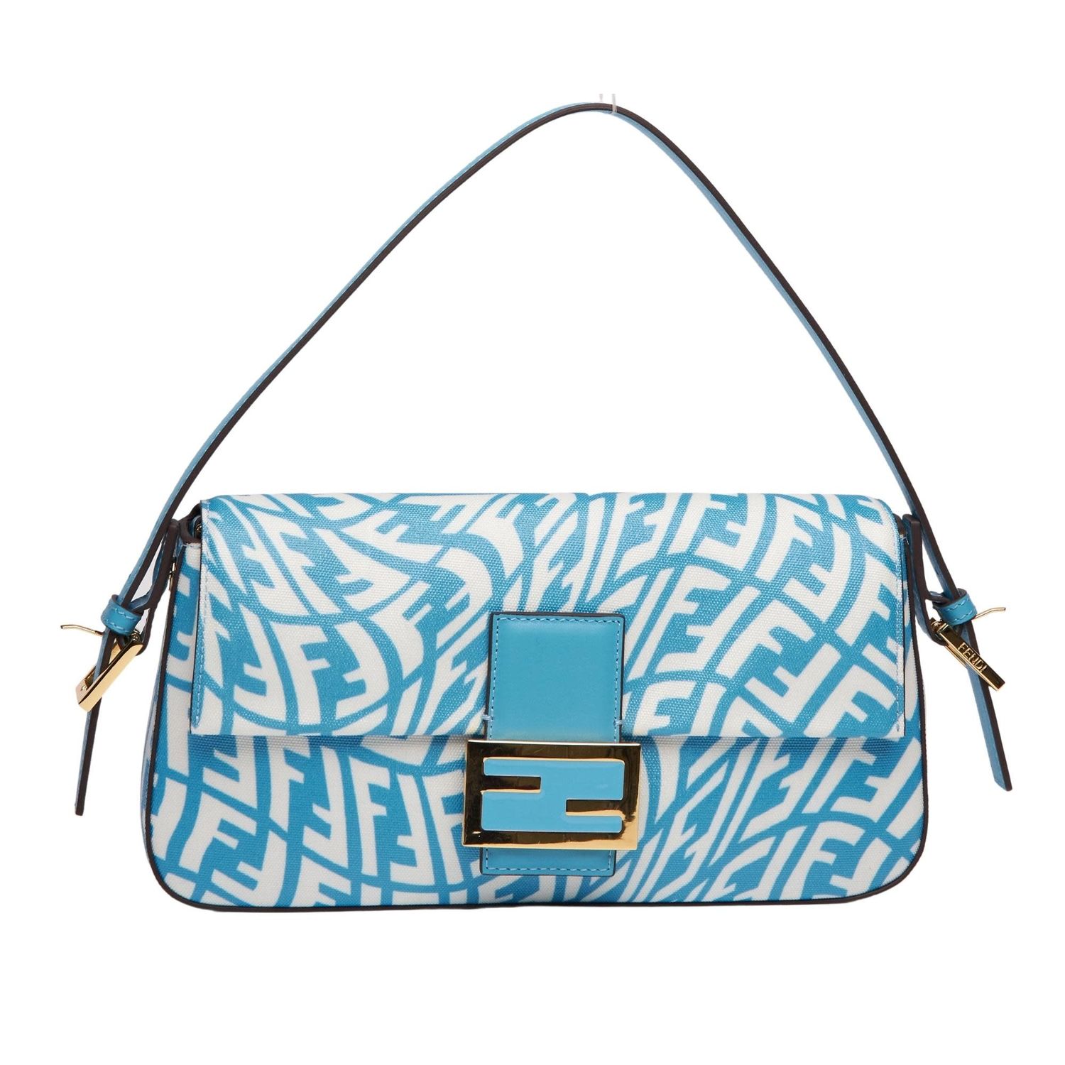 FENDI X SARAH COLEMAN CANVAS BLUE FF VERTIGO BAGUETTE BAG