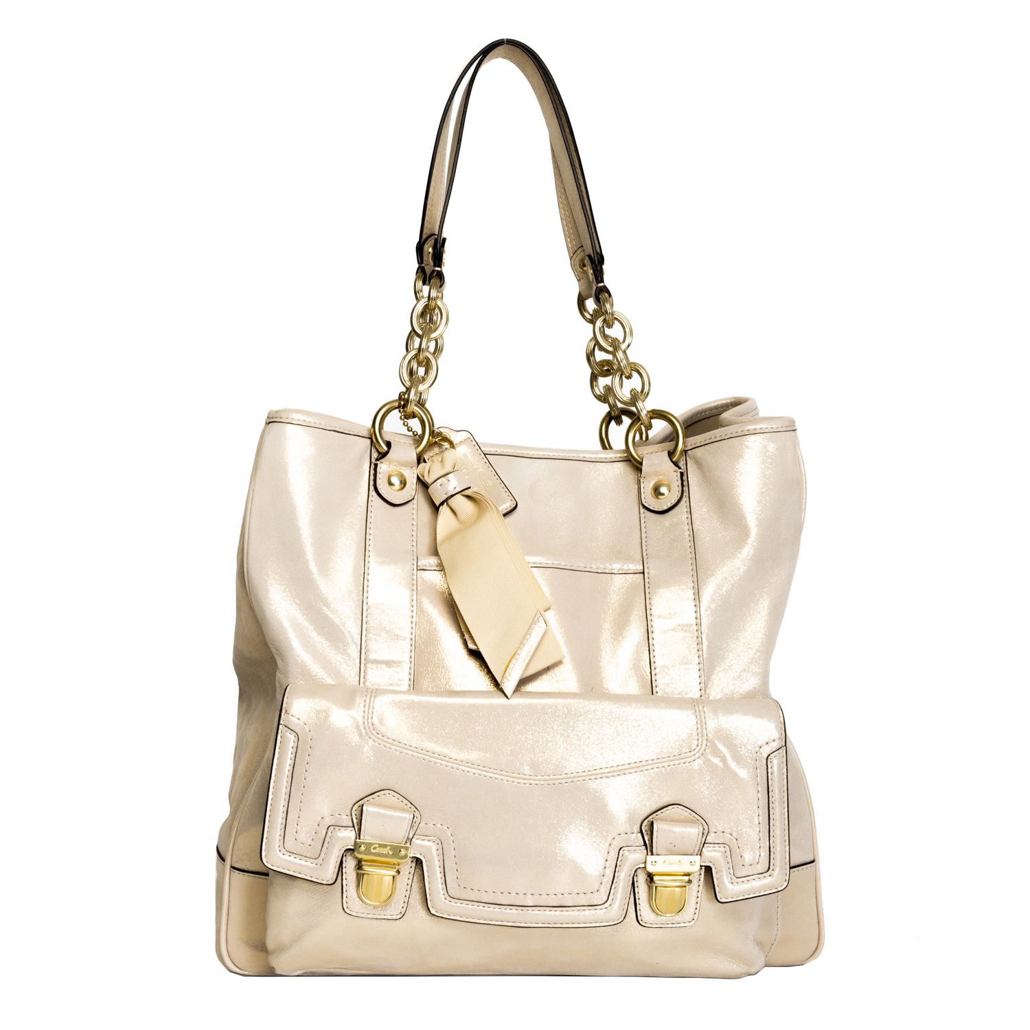 COACH GOLD TEXTURED LEATHER FASHION TOTE BAG