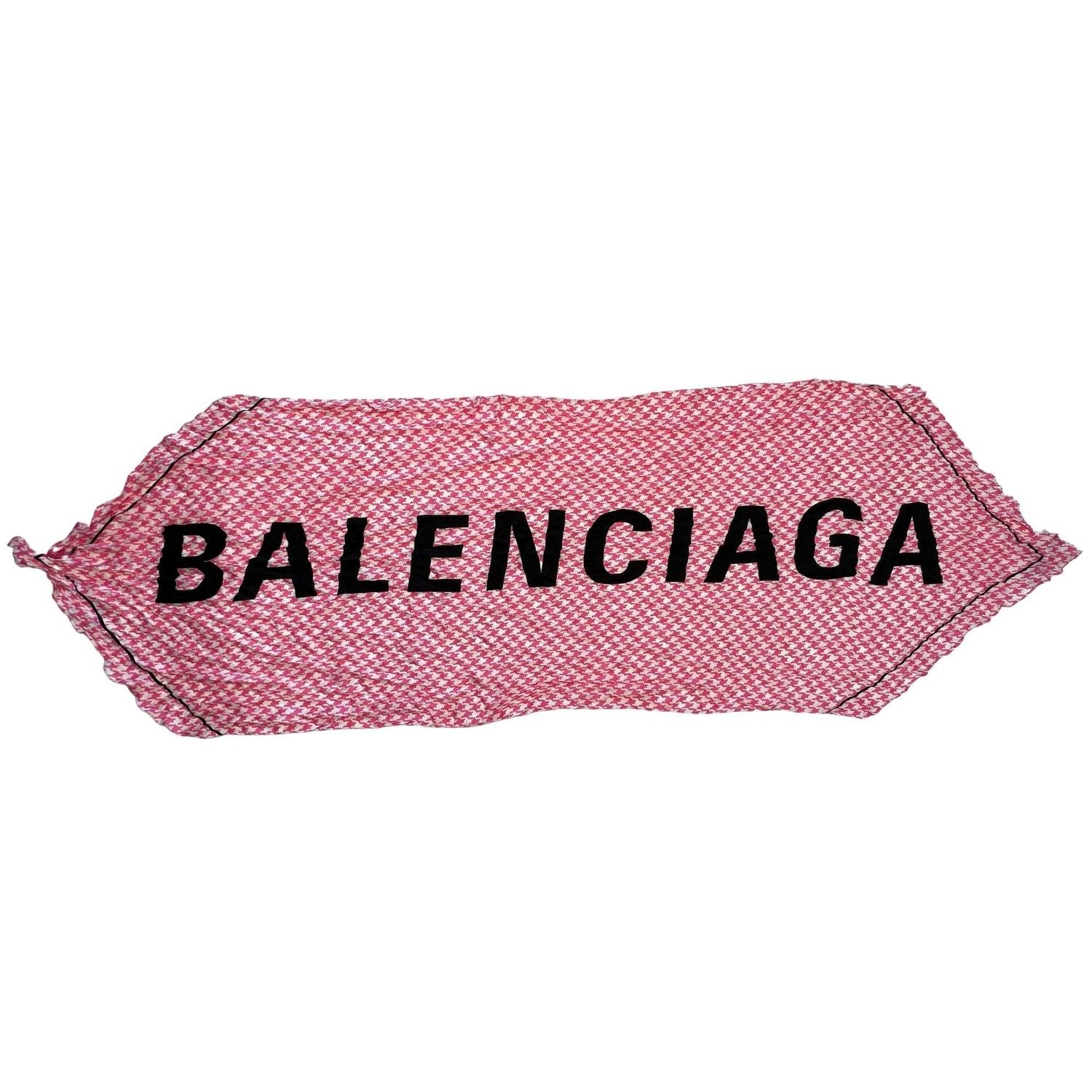 BALENCIAGA HOUNDSTOOTH CHECK PINK LOGO SILK SCARF (692032)