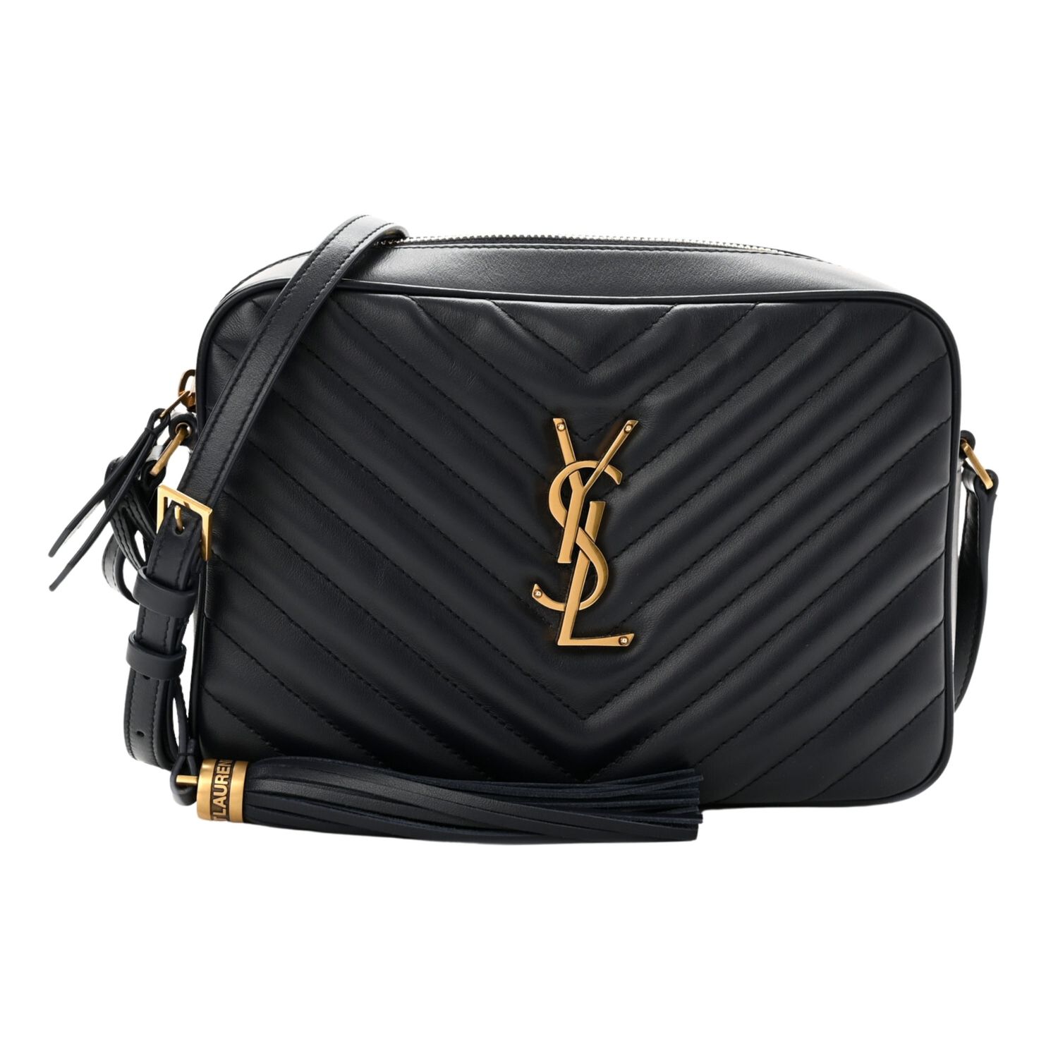 SAINT LAURENT CALFSKIN MATELASSE MONOGRAM BLACK LOU CAMERA BAG