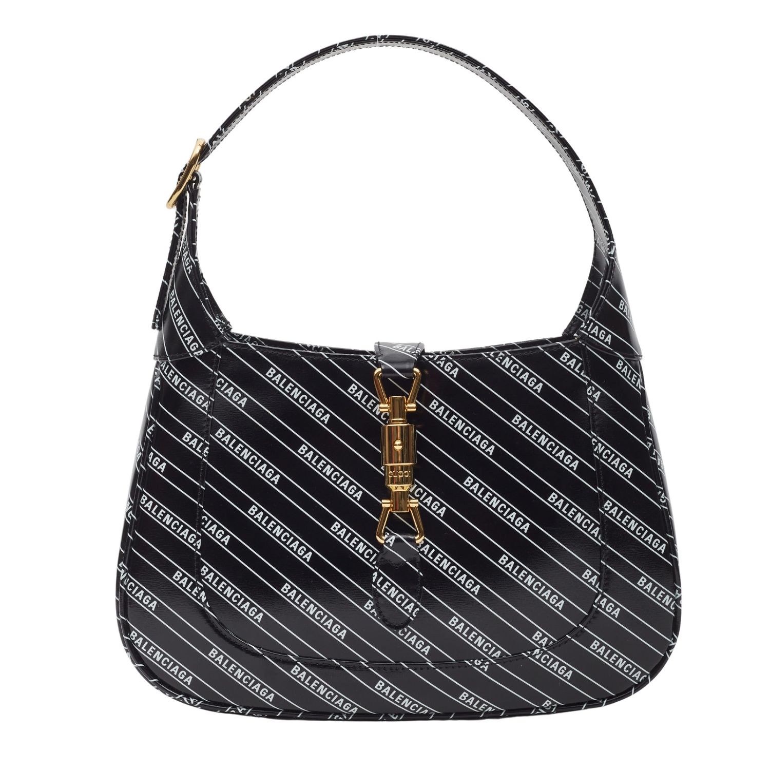 GUCCI X BALENCIAGA HACKER PROJECT BLACK LEATHER JACKIE SHOULDER BAG