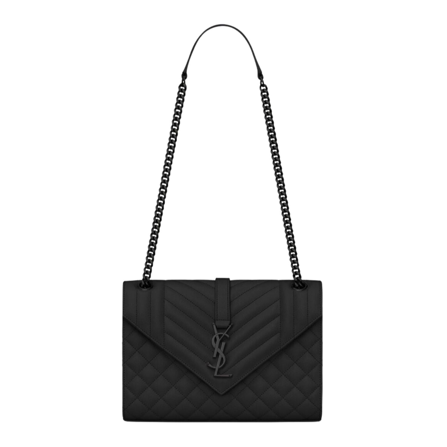 SAINT LAURENT MATELASSE QUILTED SATCHEL ENVELOPE BAG BLACK ON BLACK MEDIUM