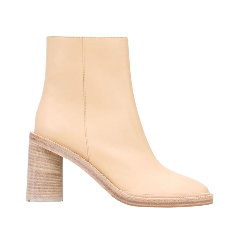 ACNE STUDIOS BEIGE LEATHER BLOCK HEEL BOOT (37 EU)