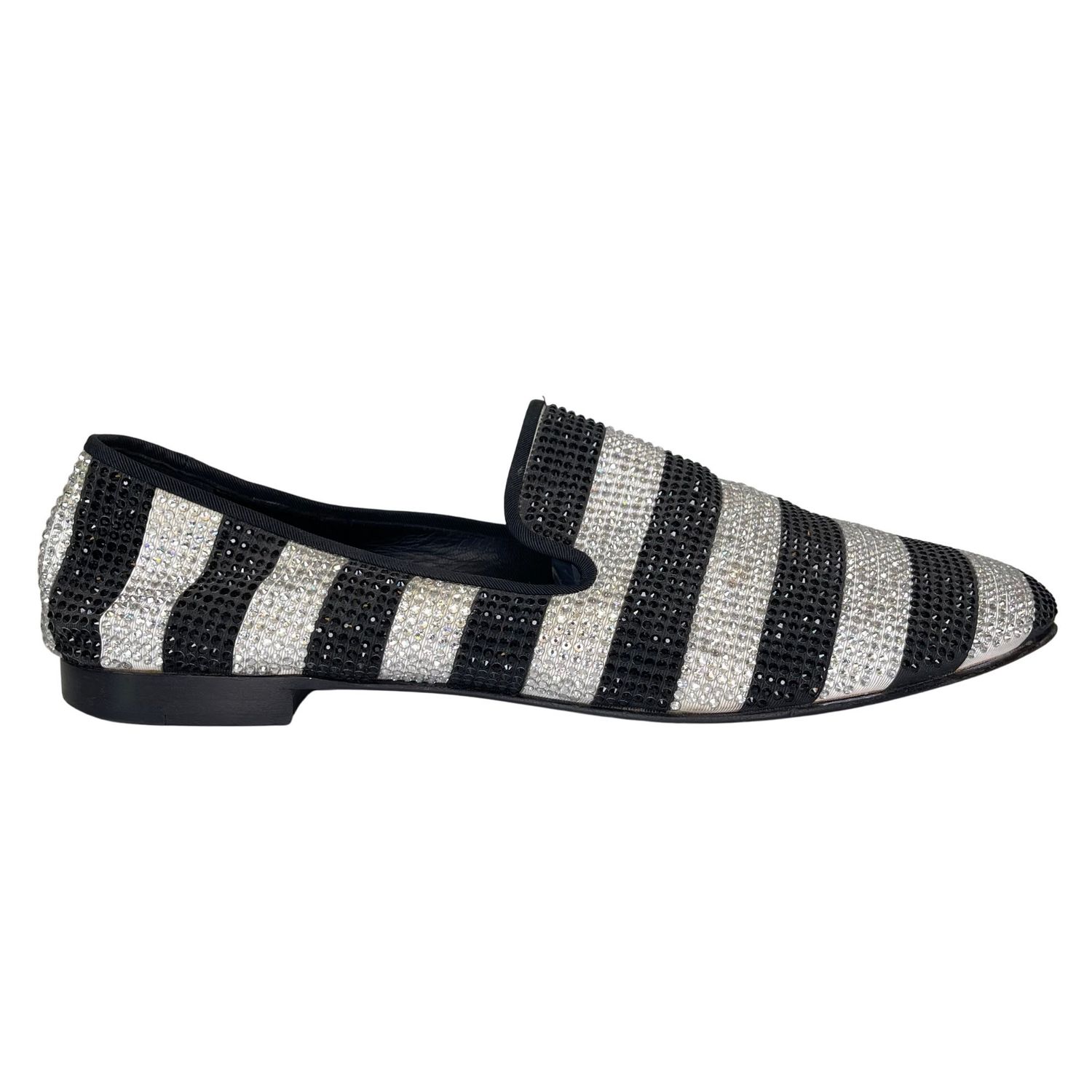 GIUSEPPE ZANOTTI BLACK AND WHITE CRYSTAL LOAFER MENS (46 EU)