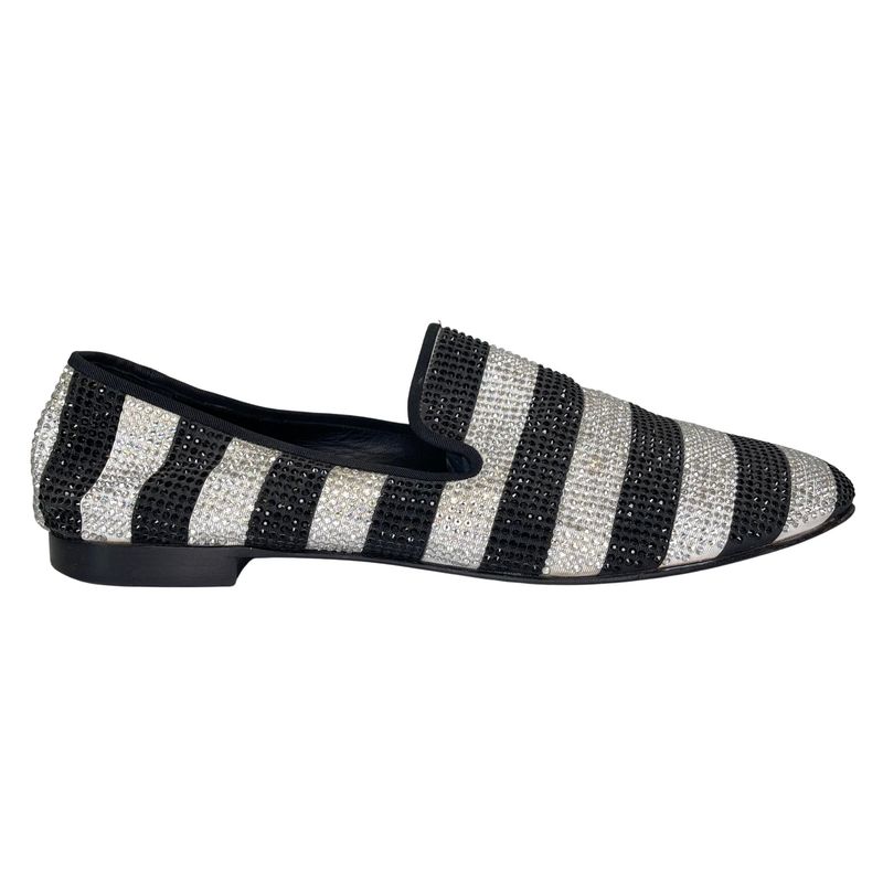 GIUSEPPE ZANOTTI BLACK AND WHITE CRYSTAL LOAFER MENS (46 EU)