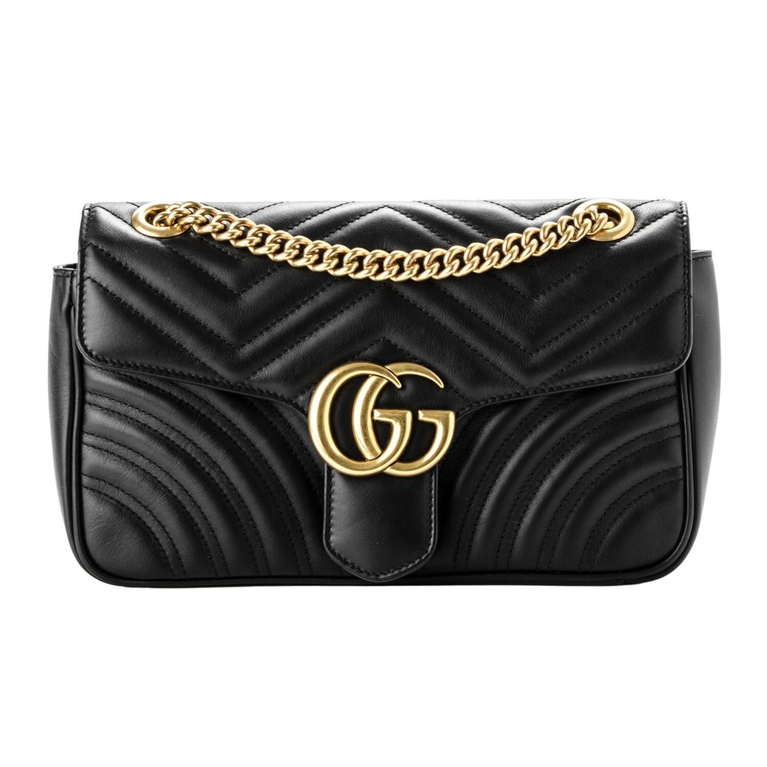 GUCCI GG MARMONT SMALL LEATHER MATELASSE SHOULDER BAG BLACK