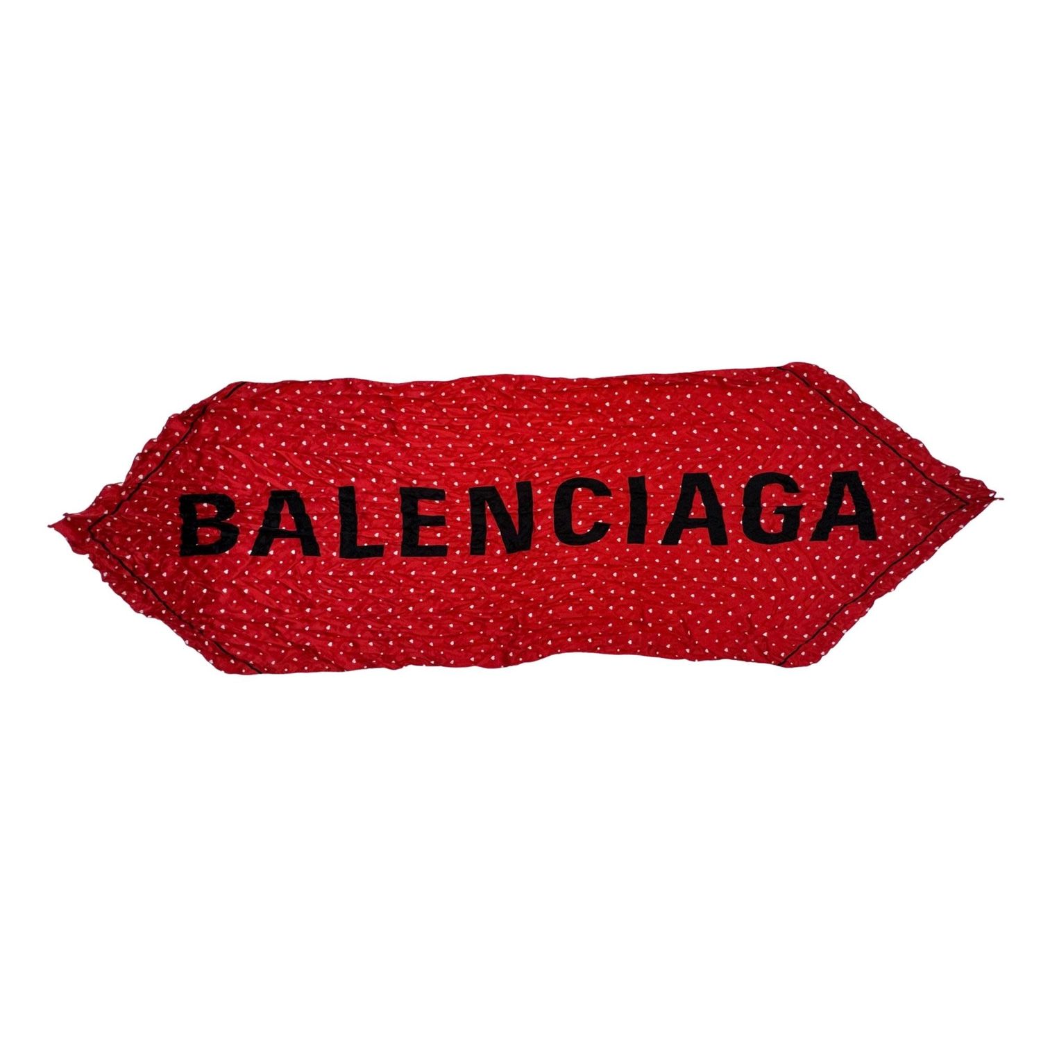 BALENCIAGA HEART LOVE RED LOGO SILK SCARF (614874)
