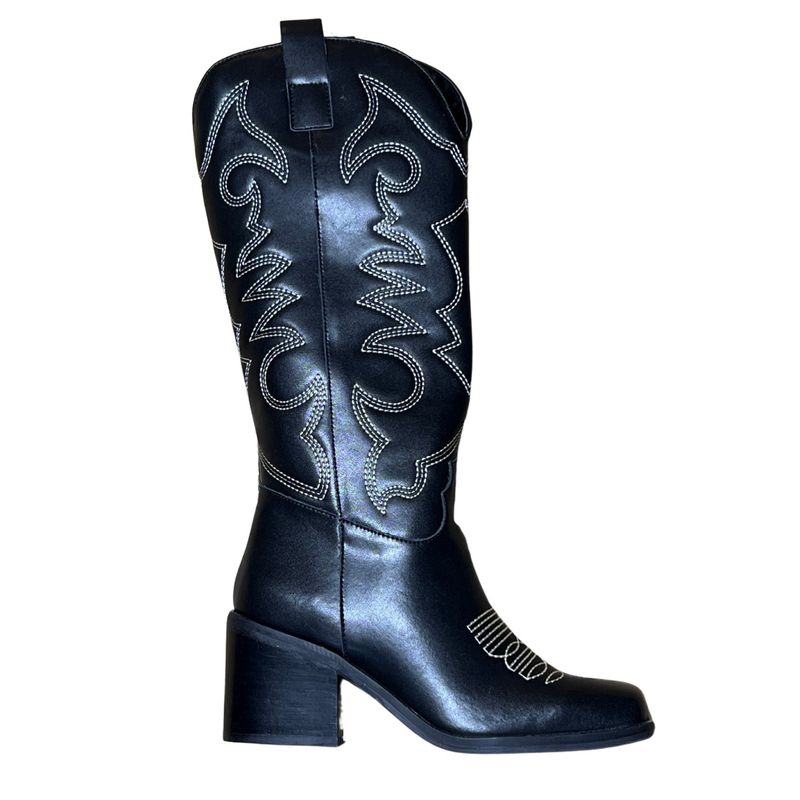 STEVE MADDEN LASSO BLACK LEATHER WESTERN STAMPEDE BOOT