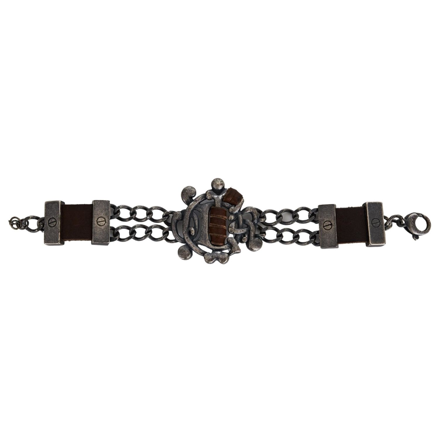 DIOR VINTAGE GUN METAL CREST LOGO TYPOGRAPHIC BRACELET
