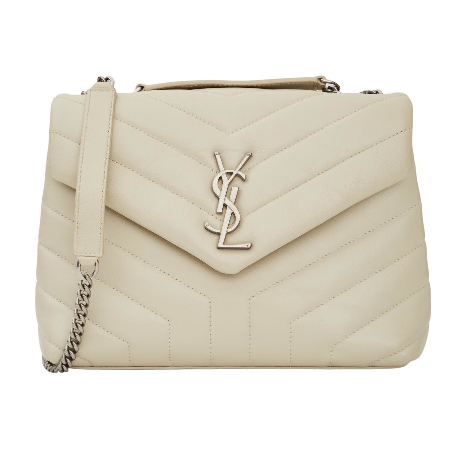 SAINT LAURENT LEATHER MATELASSE OFF-WHITE SMALL LOULOU SHOULDER BAG
