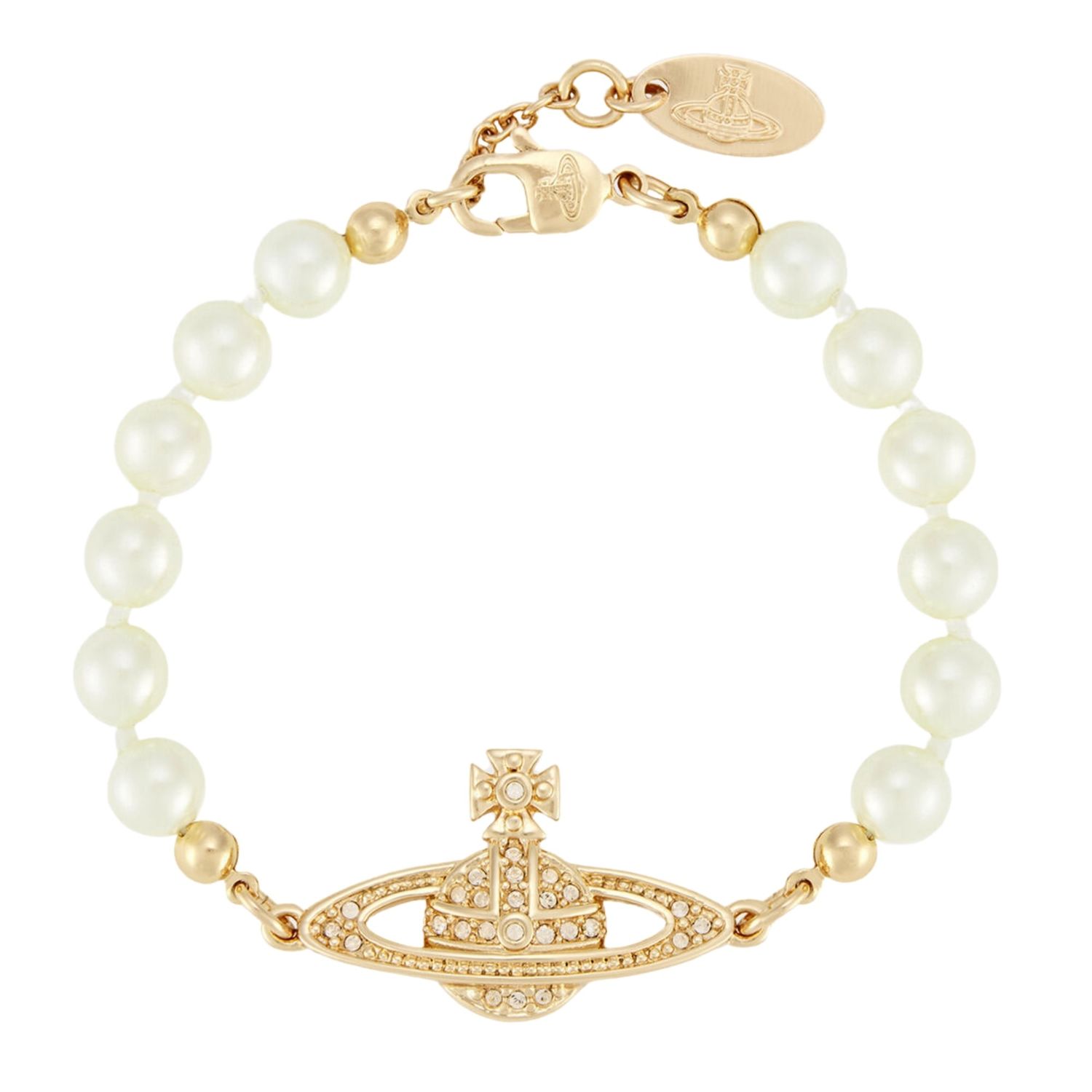 VIVIENNE WESTWOOD MINI BAS RELEIF ORB PEARL BRACELET GOLD