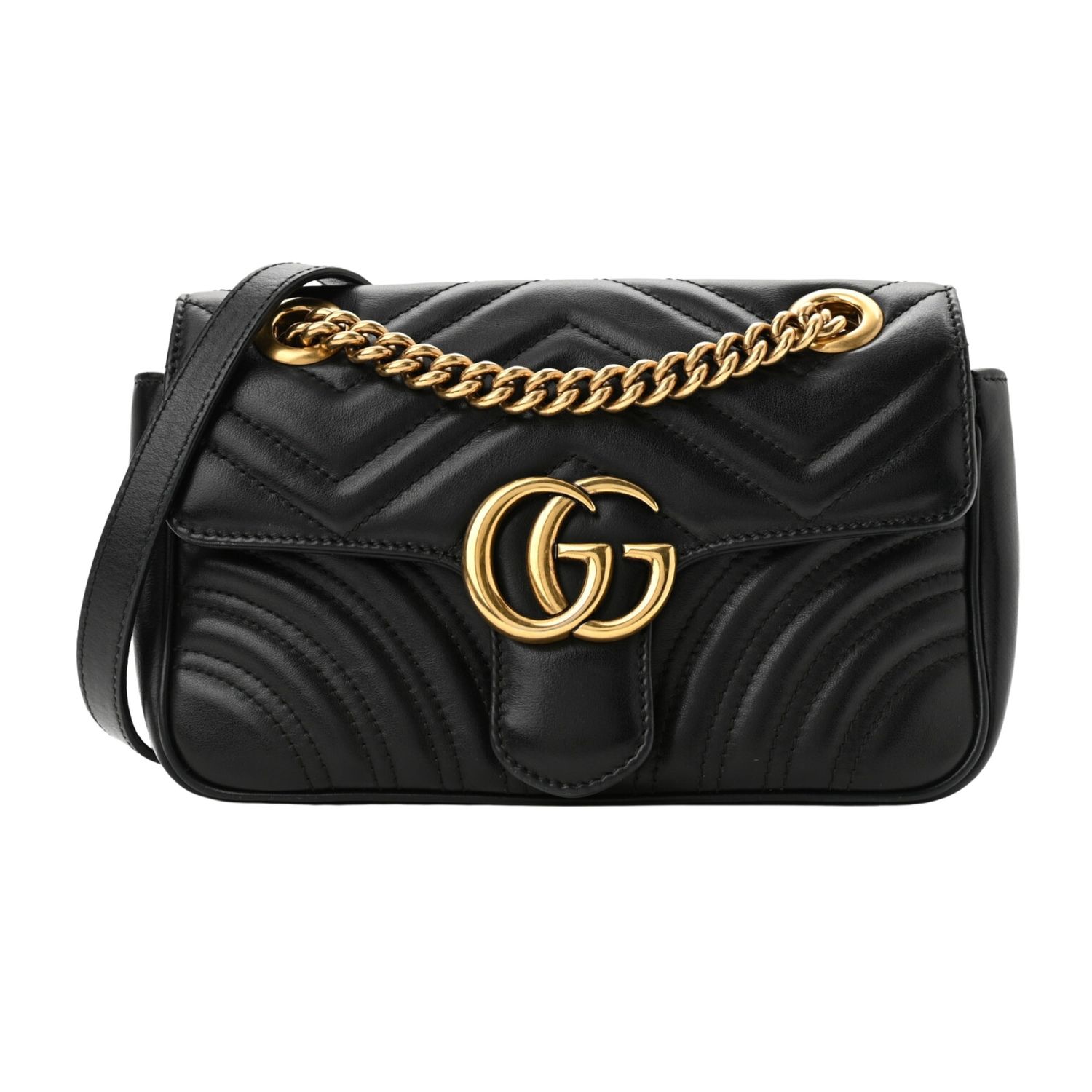 GUCCI GG MARMONT MINI LEATHER MATELASSE SHOULDER BAG BLACK