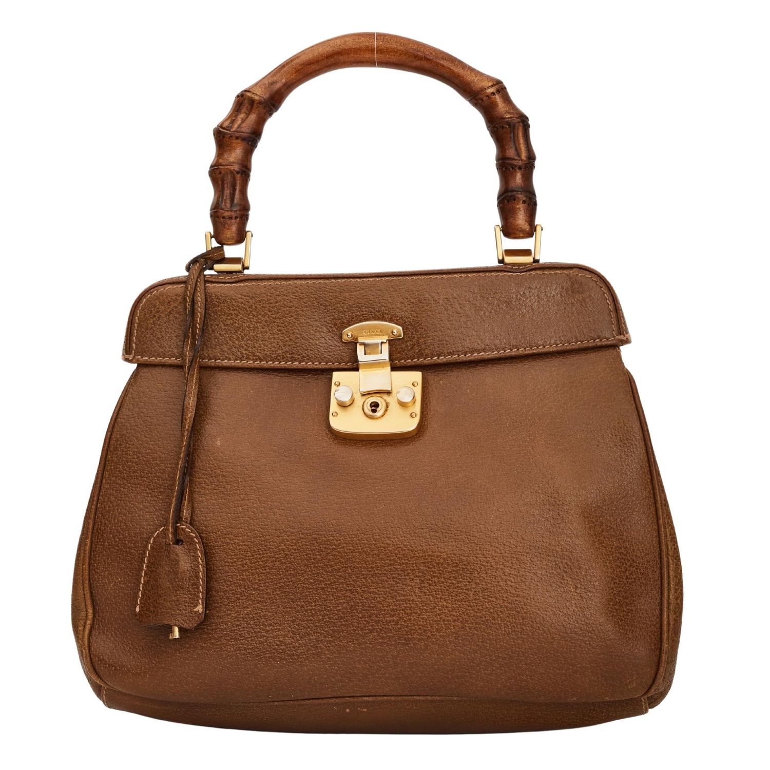 GUCCI VINTAGE BAMBOO TOP HANDLE LINE LADY LOCK TOTE