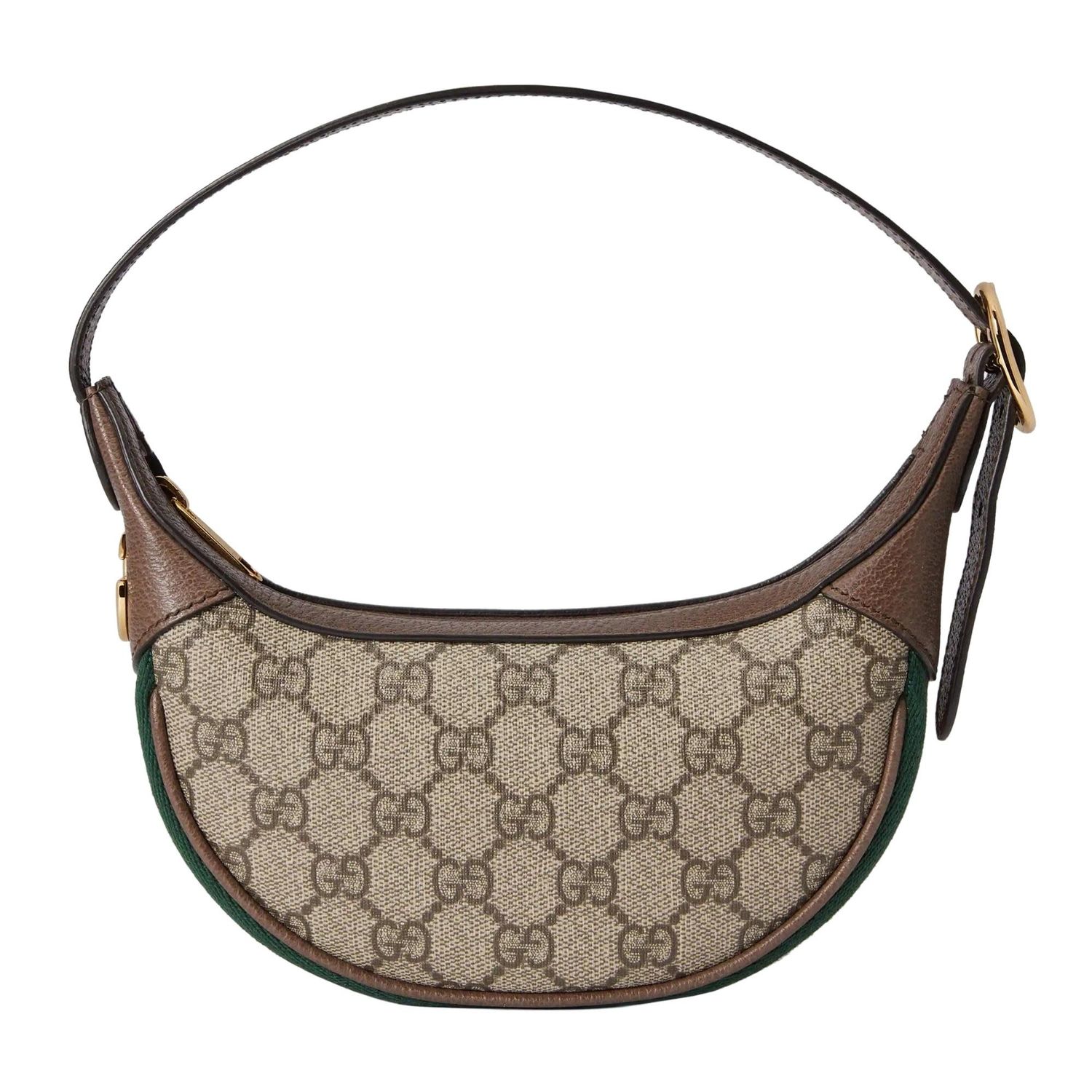 GUCCI GG SUPREME MONOGRAM WEB OPHIDIA CRESCENT MINI BAG BROWN