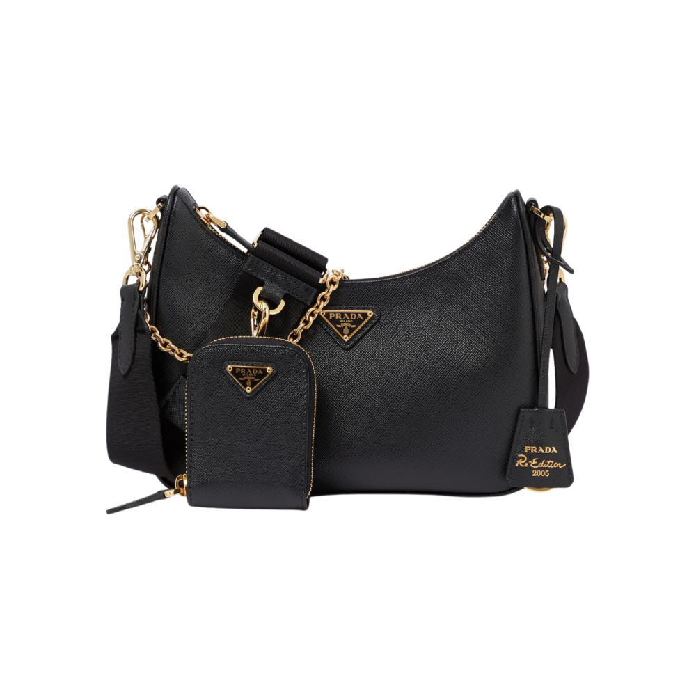 PRADA SAFFIANO LEATHER BLACK RE-EDITION 2005 MESSENGER BAG
