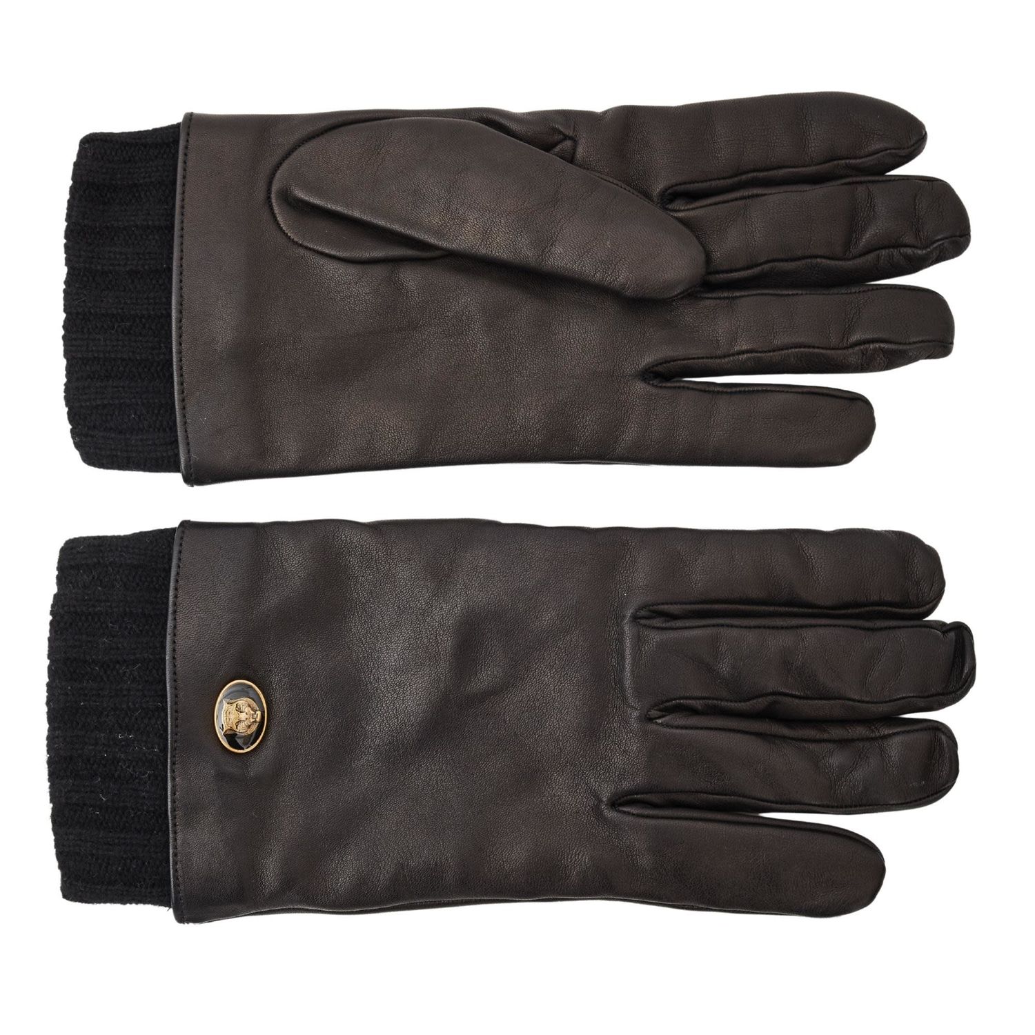 GUCCI BLACK LEATHER NAPPA CASHMERE NEO TIGER MEN GLOVES