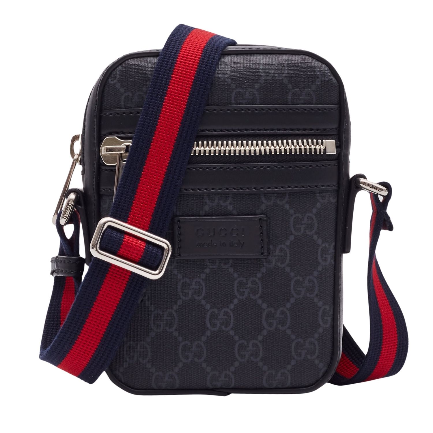 GUCCI GG SUPREME MONOGRAM WEB MESSENGER BAG BLACK