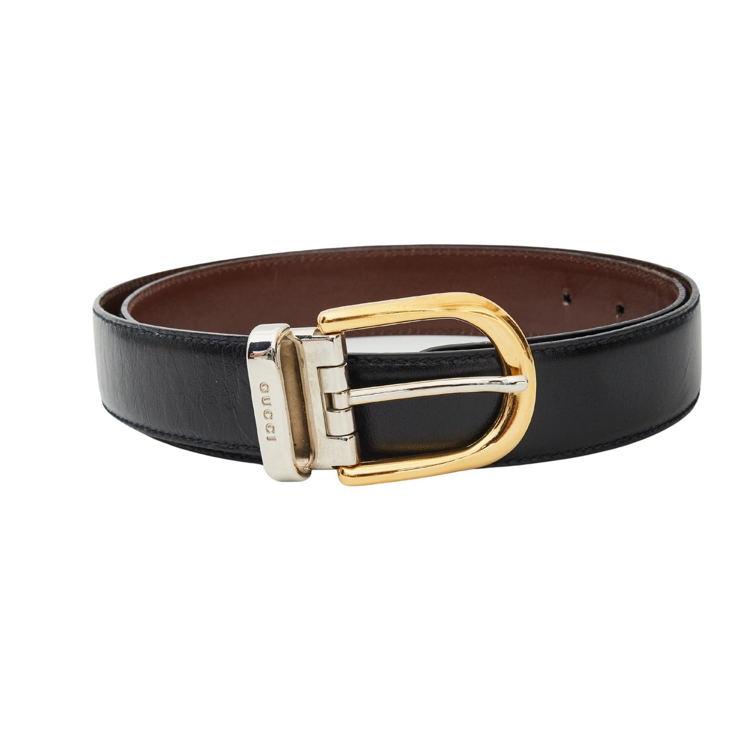 GUCCI VINTAGE TWO TONE LEATHER D RING BELT (SIZE 85/34)
