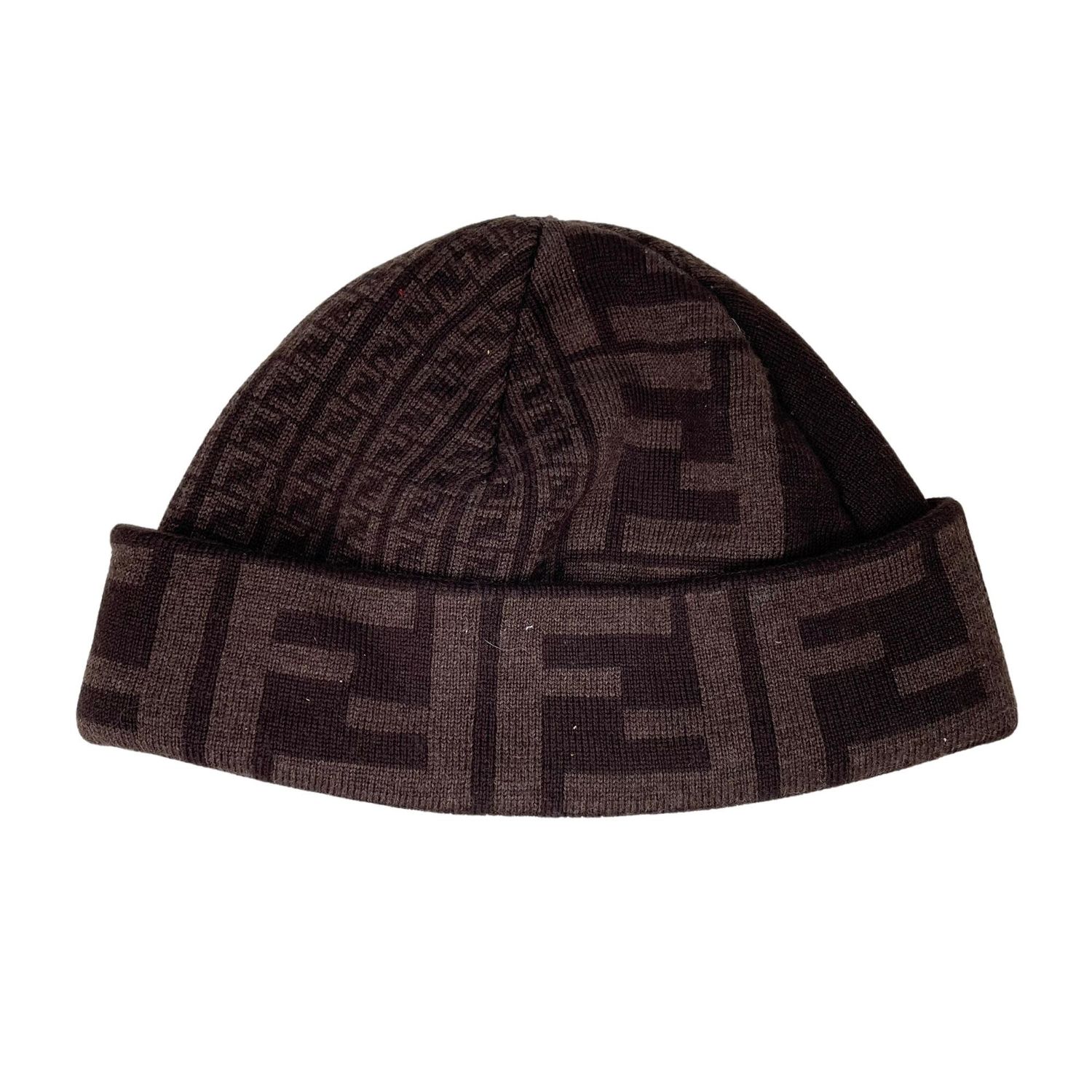 FENDI BROWN ZUCCA PRINT MONOGRAM WINTER HAT
