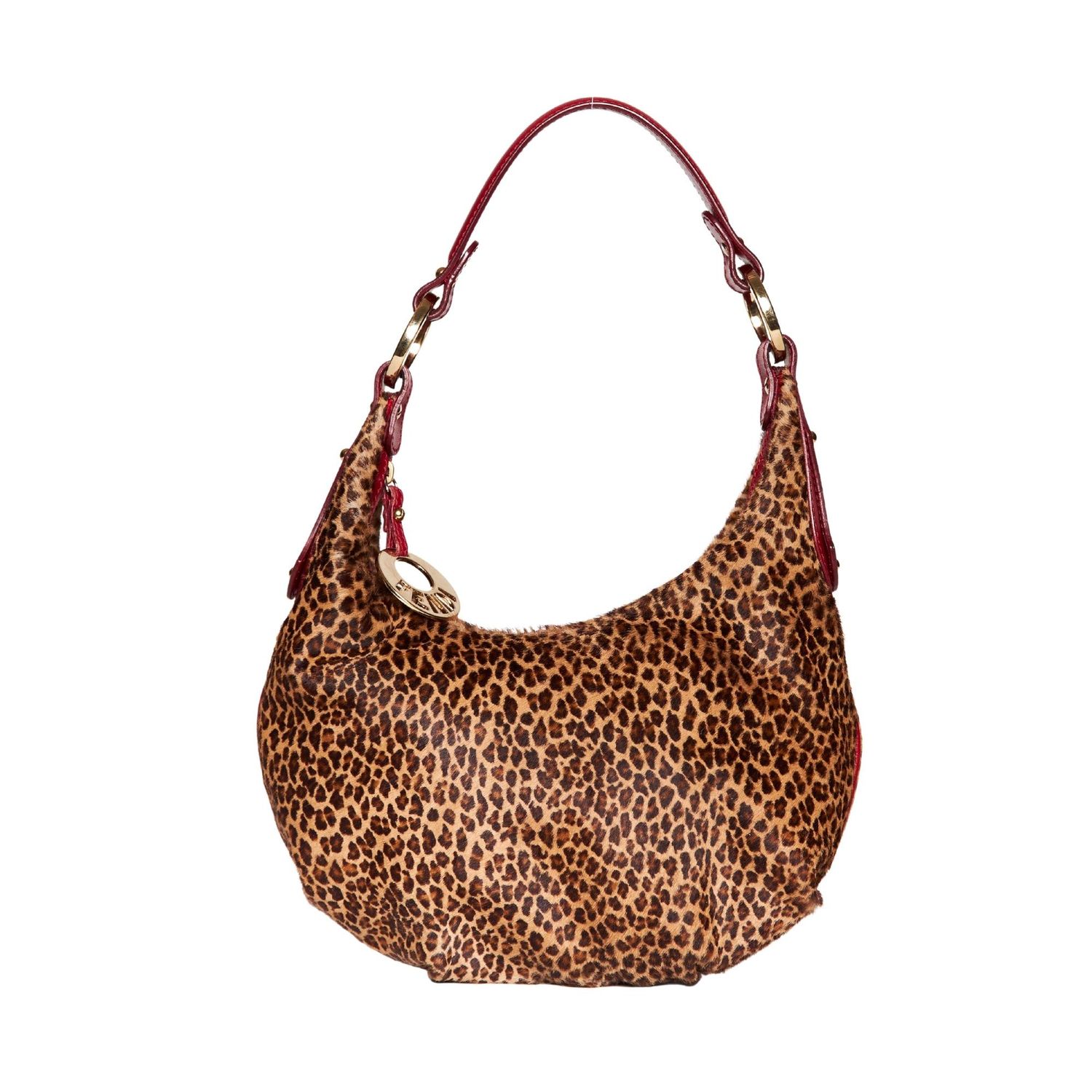 FENDI LEOPARD PRINT HOBO CROISSANT CALF HAIR