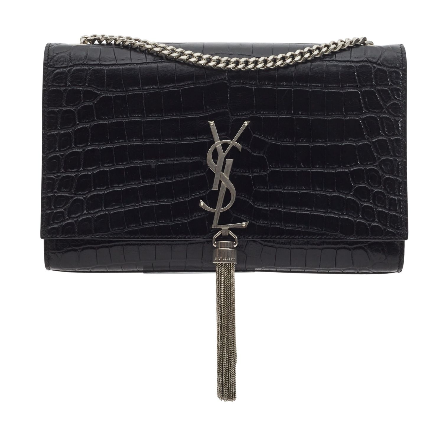 SAINT LAURENT CROCODILE EMBOSSED CHAIN TASSEL KATE BAG (35411)