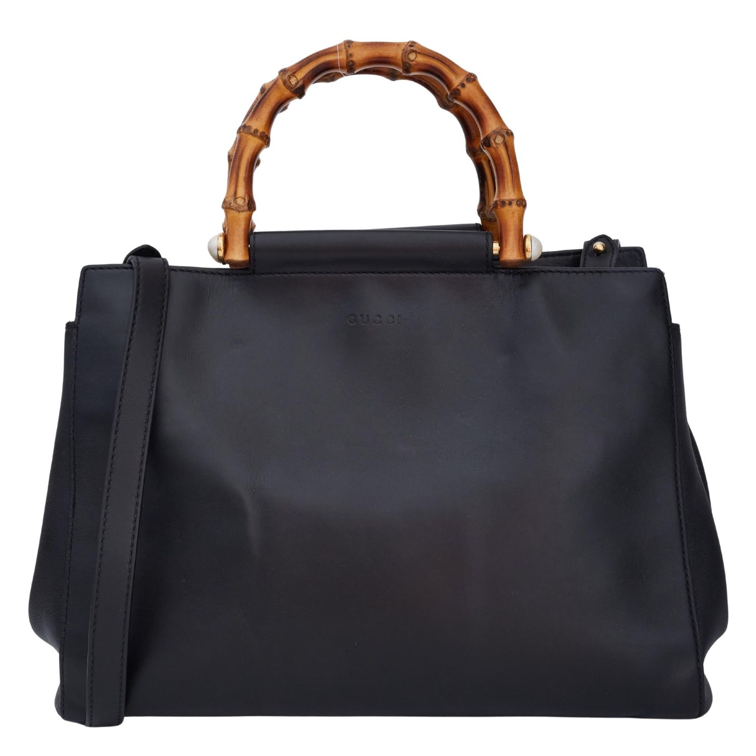 GUCCI NAPPA BAMBOO BLACK MEDIUM NYMPHAEA TOP HANDLE BAG (453766)