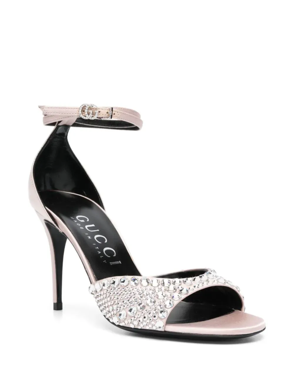 GUCCI CRYSTAL EMBELLISHED SATIN NUDE ROSE HEELS